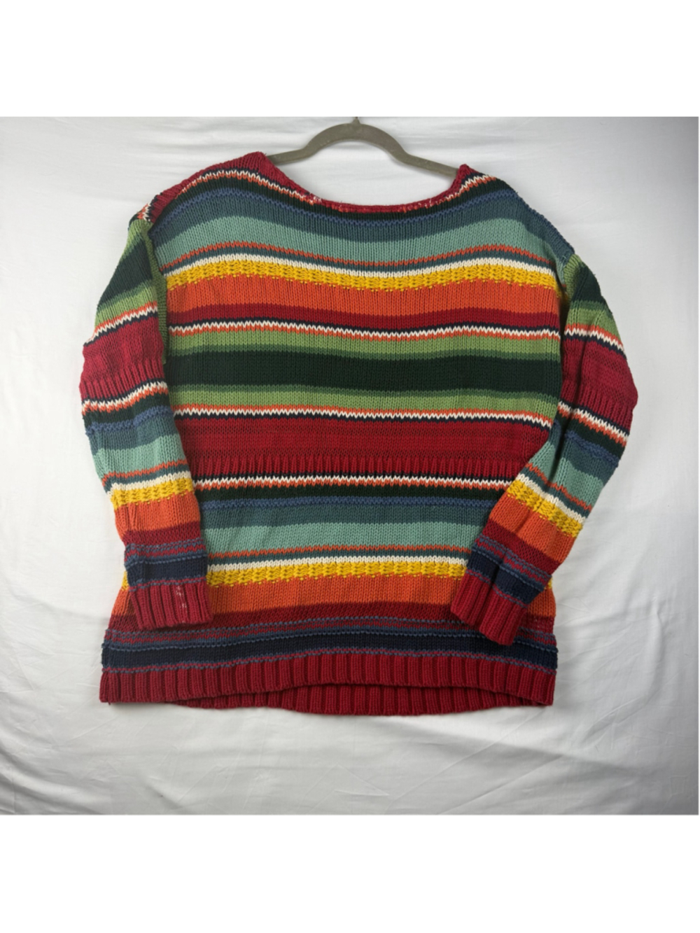 Chaps 1X Stripe Chunky Knit Sweater Heavyweight Grandmacore Pullover Boho Retro